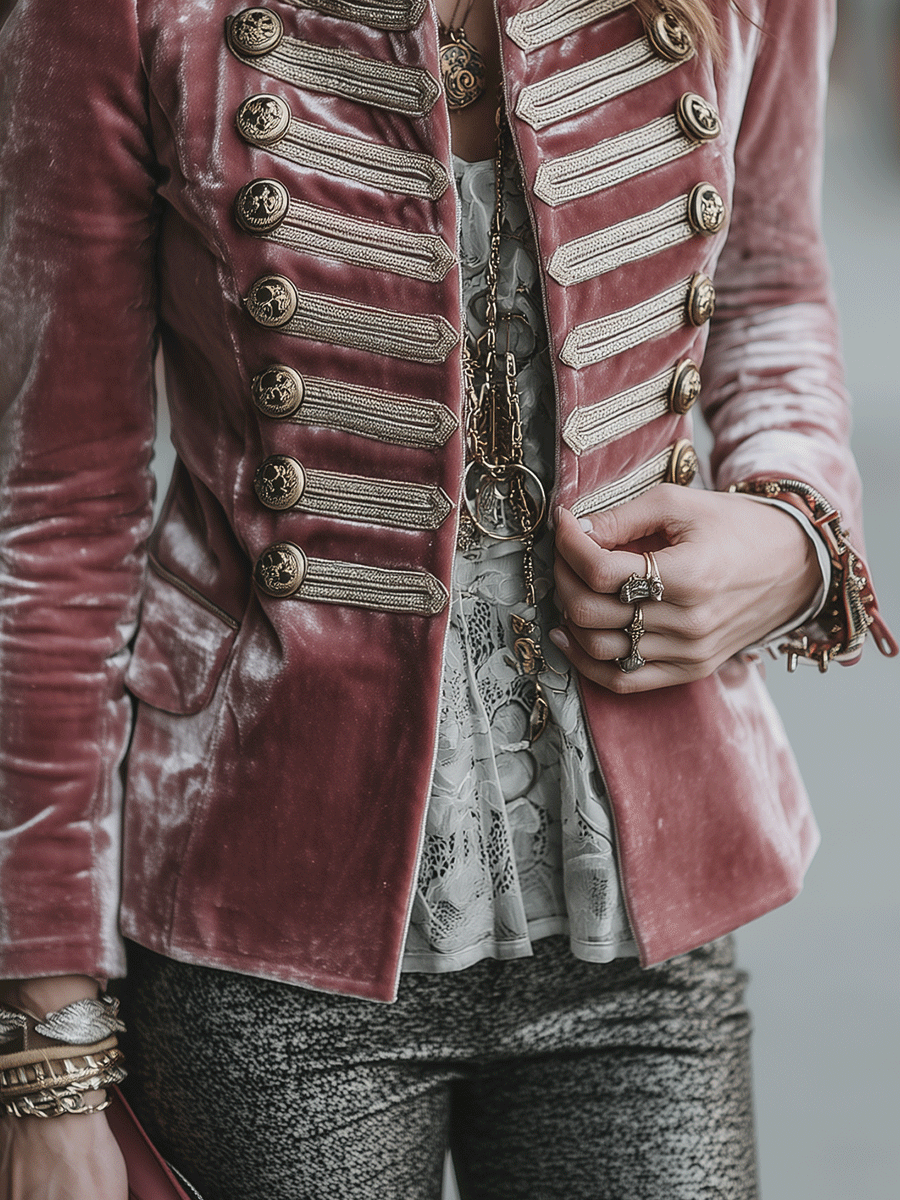 Vintage Double-Breasted Rose Velvet Blazer