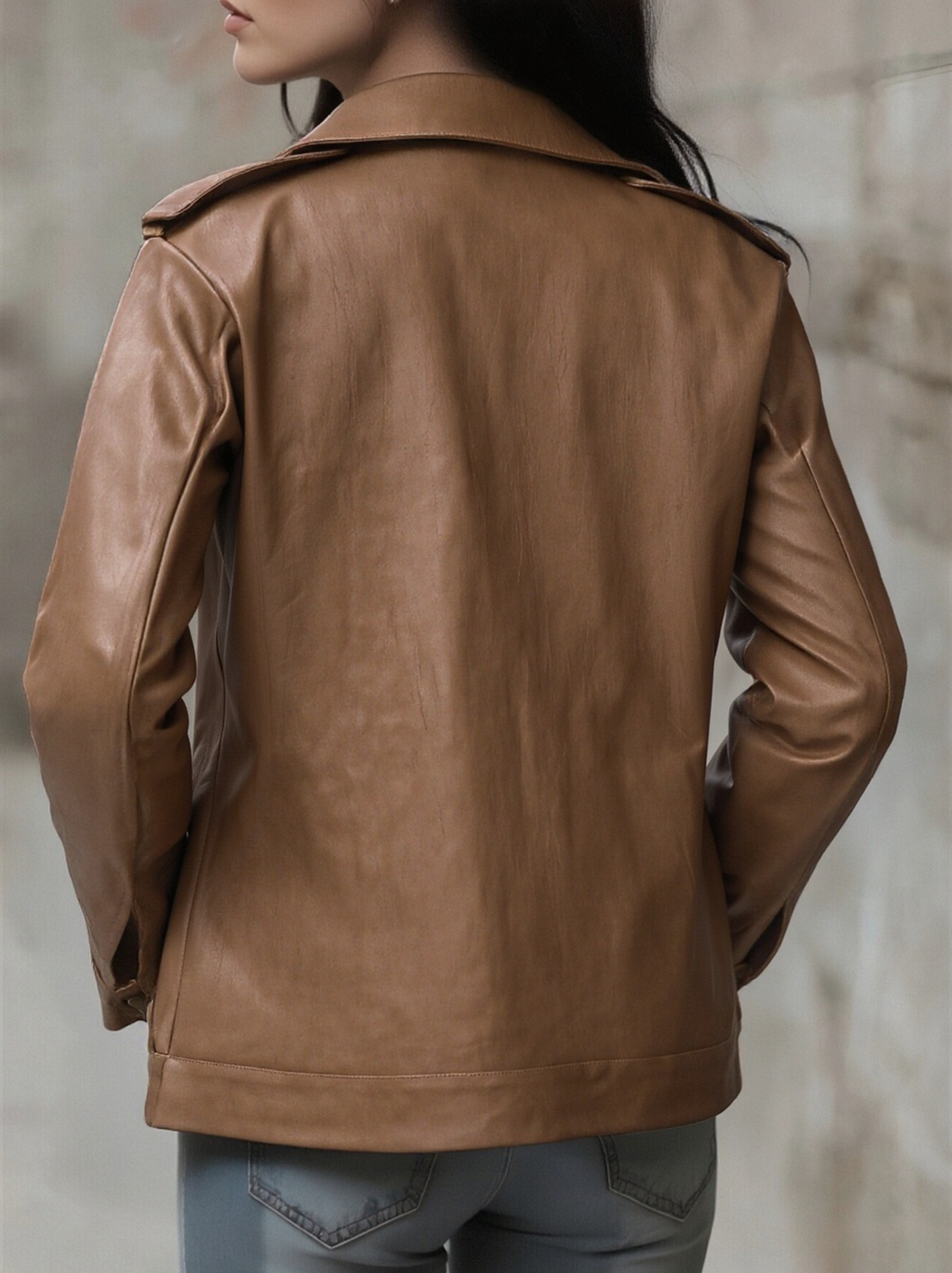 Women's Vintage Lapel Zipper Faux Leather Jacket