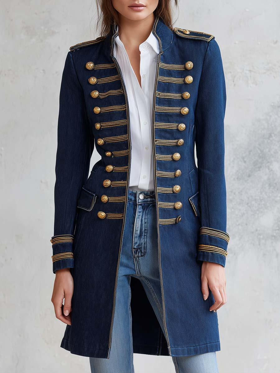 Retro Military Style Metal Buttons Denim Jacket