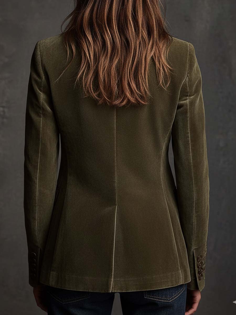 Olive Green Velvet Blazer With Intricate Floral Embroidery