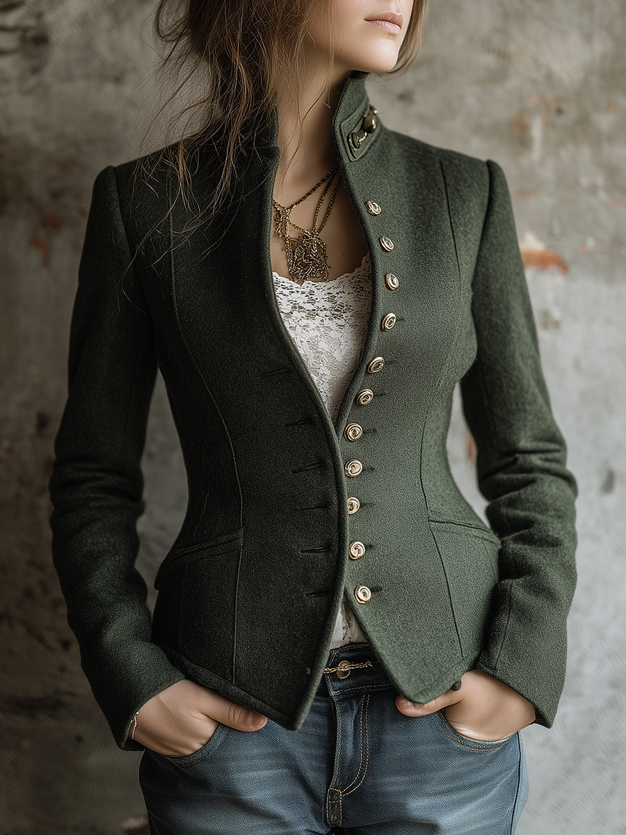 Quiet Luxury Stand Collar Woolen Waisted Jacket