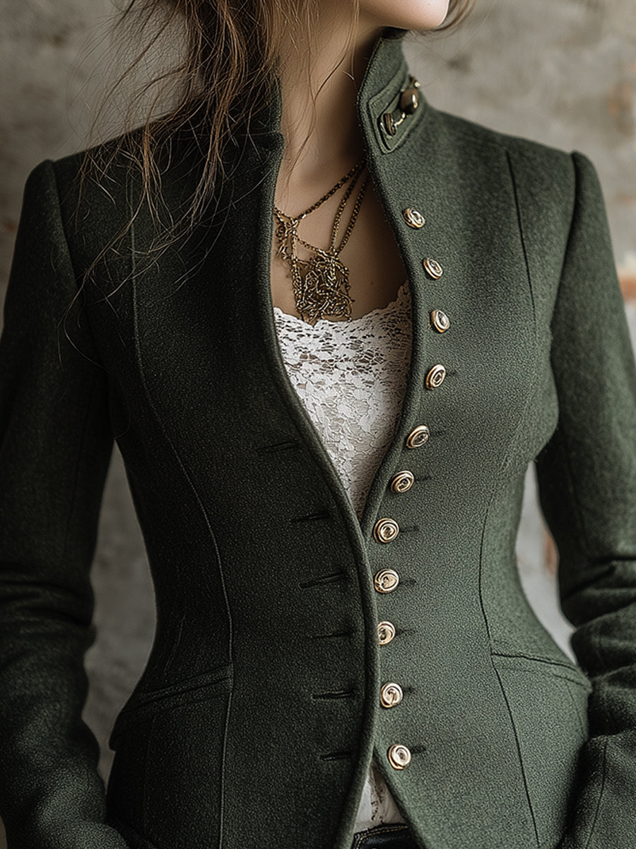 Quiet Luxury Stand Collar Woolen Waisted Jacket