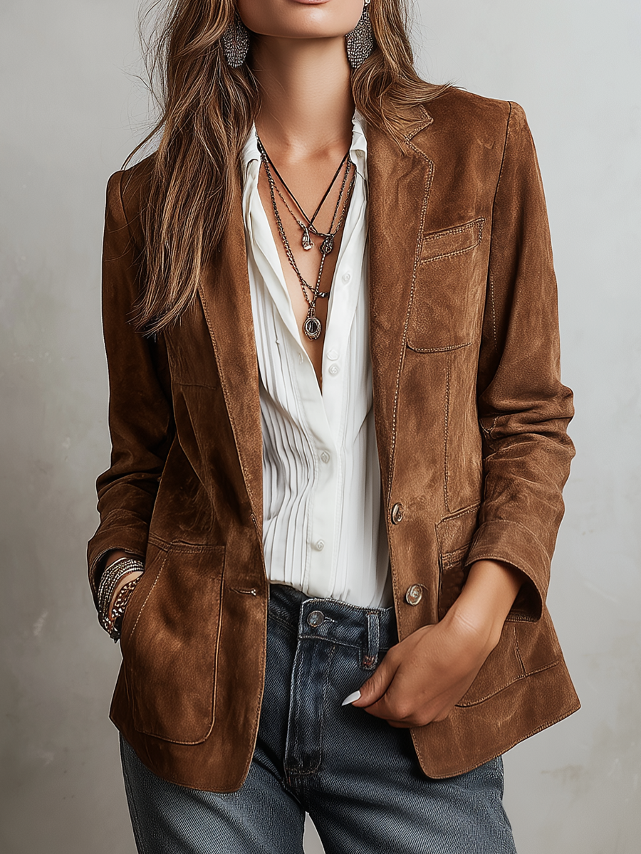 Retro Contrast Stitching Eco-friendly Suede Jacket